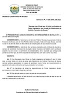 Presidente da Câmara municipal de Batalha Piauí, vereador Guilherme Machado, publica Decreto Oficial pelo falecimento do pai do vice-prefeito Adão Araújo.